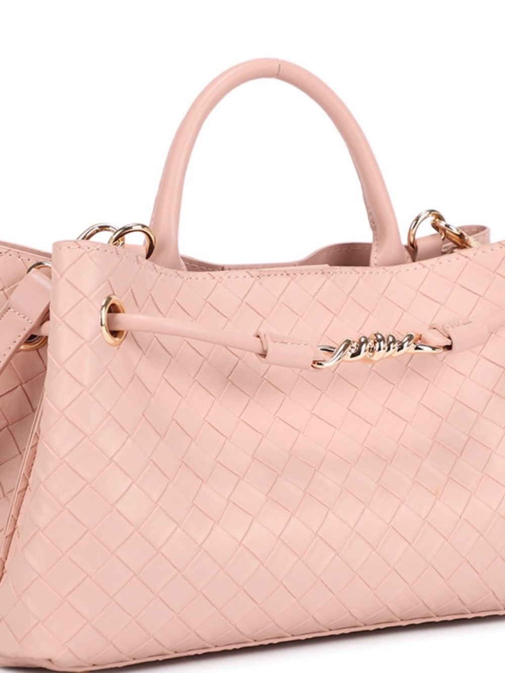 Women's Woven Leather Satchel - Blush Pink
